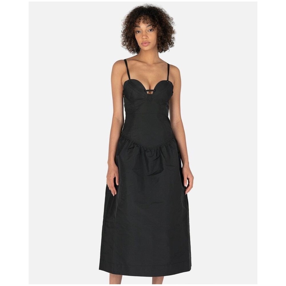 Ganni Recycled Tech Taffeta Midi Dress Women 40 Black NWT Sweetheart Bustier